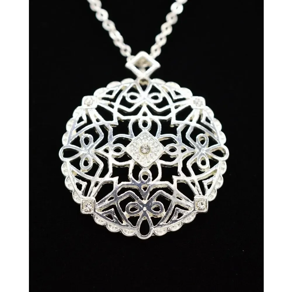 Avon Vintage Necklace Pendant Crystal Silver Filigree Nina Ricci NR Signed 9J